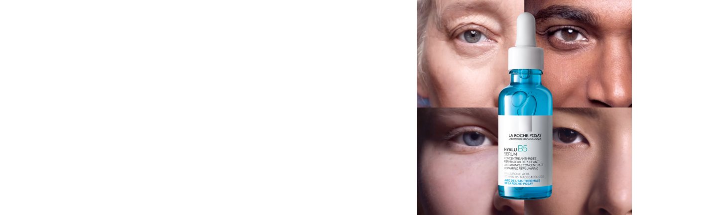 woman using La Roche-Posay's Hyalu B5 product, promoting the product's ability to hydrate and revitalize skin.