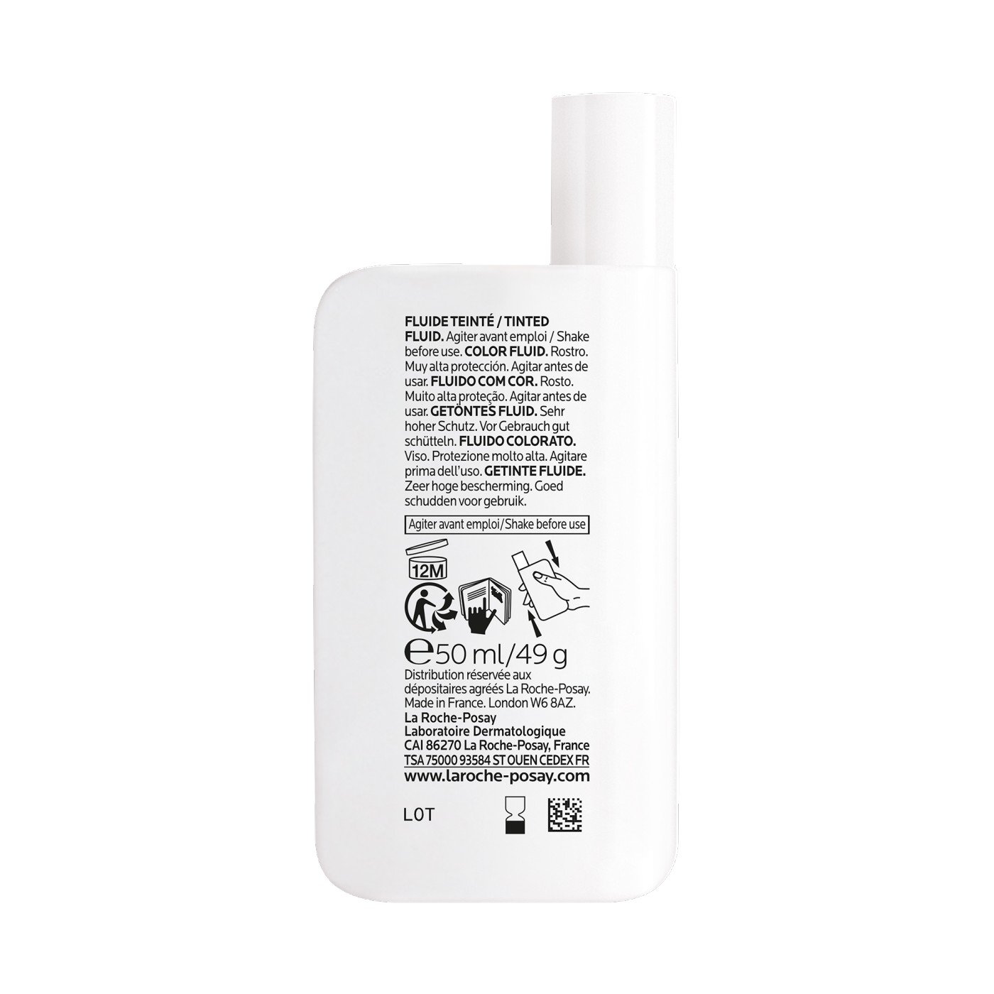 La Roche-Posay Anthelios UVA/UVB Tinted Fluid SPF 50+ (back view).