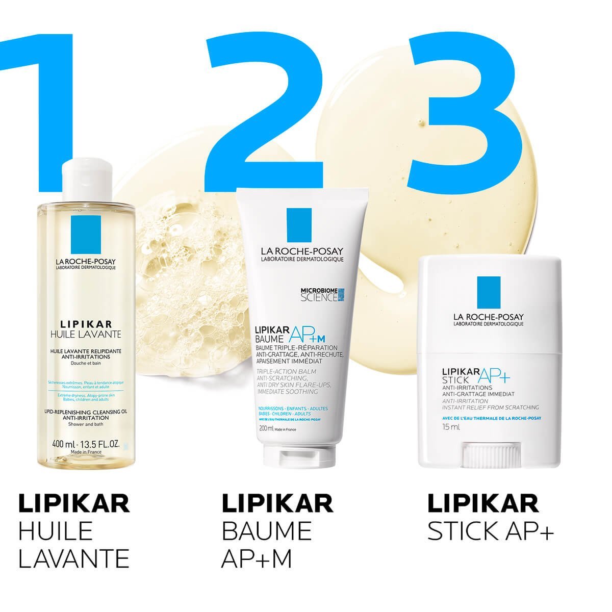 A photo of a bottle of Lipikar Huile Lavante AP+ skincare product on a white background